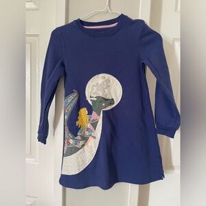 Mini Boden Navy Long-Sleeve Dress with Moon & Dragon Applique